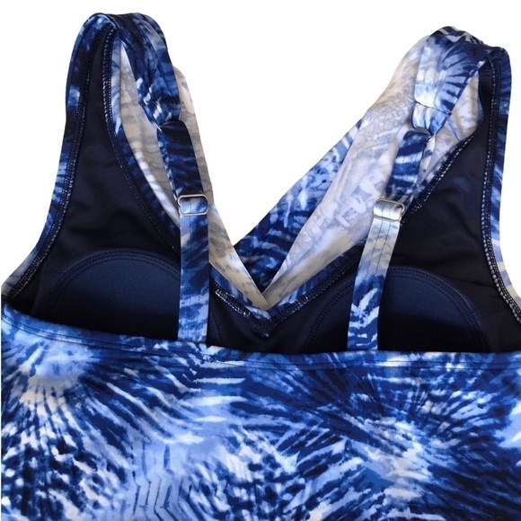 NEW - LANDS’ END Blue & White Crossover V-Neck One Piece Tank Swim Dress Size 6 - Picture 5 of 8